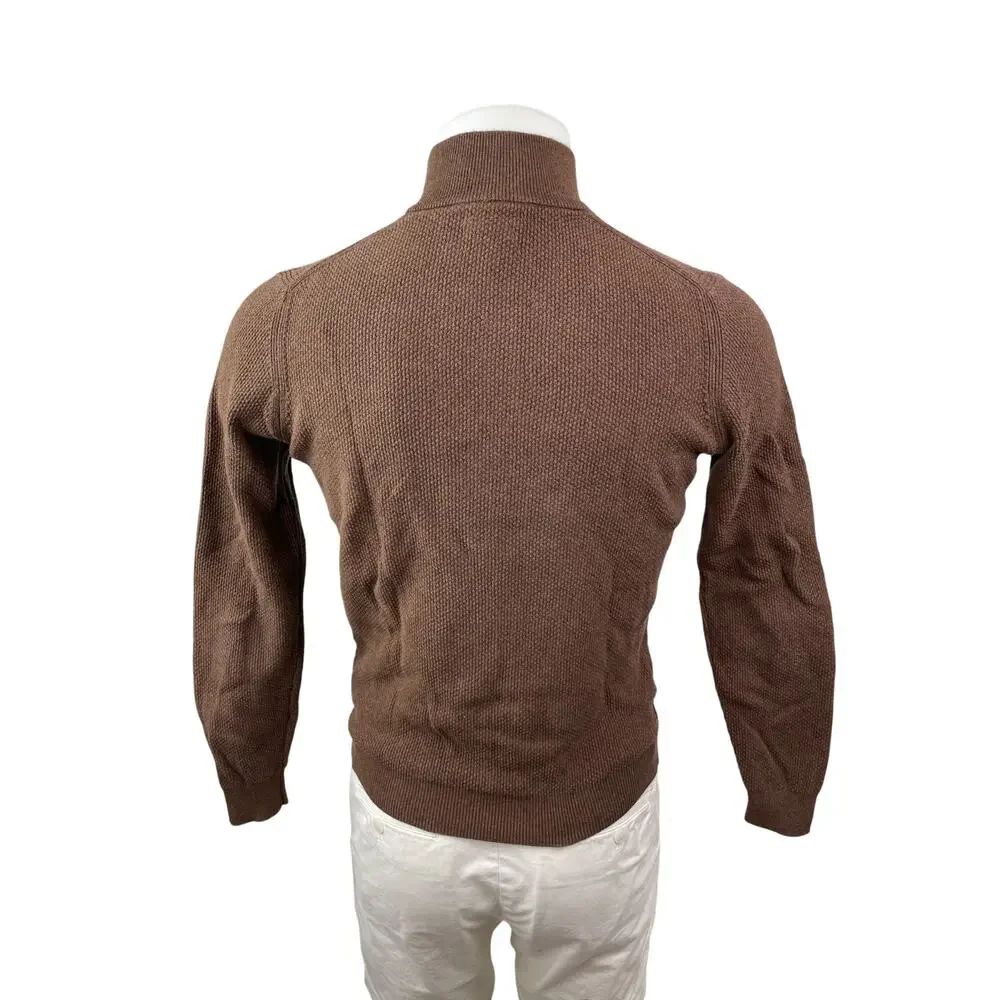 Massimo Dutti Men's Brown Cashmere 1/4 Zip Waffle Knit Long Sleeve Sweater Sz S